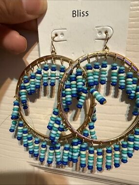 Bliss Gold-Tone Hoop Earrings with Blue and Turquoise Beads